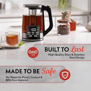 Gourmia Electric Programmable Glass Kettle – 1.7L Temperature Control Tea & Coffee Kettle with Digital Touch Display, 6 Presets, Keep Warm, Removable Stainless Steel Infuser, 360° Swivel Base – Red