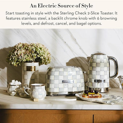 MACKENZIE-CHILDS 2-Slice Toaster, Decorative Toaster for Kitchen, Gray-and-White Sterling Check