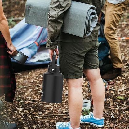 BPA Free & Leak Proof Insulated Large Stainless Steel Water Bottle with Handle (Cold for 48 Hrs), Big Thermo Jug for Gym, Hiking, Camping & Travel, Black, 128oz ( 1 gallon)