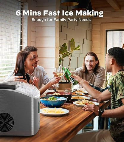 Silonn Nugget Ice Maker Countertop, Pellet Ice Machine with Self-Cleaning Function, Sonic Ice Maker Produces 33lbs of Chewable Ice in 24 Hours, Ideal for Home Kitchen and Office, Stainless Steel