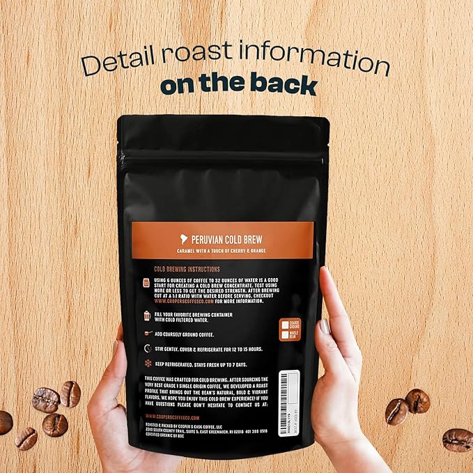 Peruvian Organic Cold Brew Coffee, Single Origin & Gourmet Beans, Tasting Notes Of Caramel With A Touch of Cherry & Orange, Medium Roast Coarse Ground Beans, 2 lb Coffee Bag