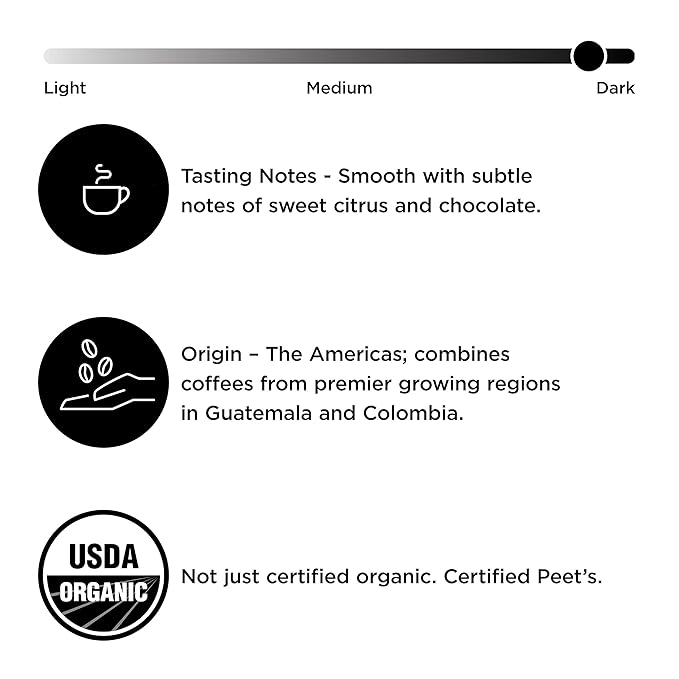 Peet's Coffee Organic Alma De La Tierra, Dark Roast, 16 Count Single Serve K-Cup Coffee Pods for Keurig Coffee Maker