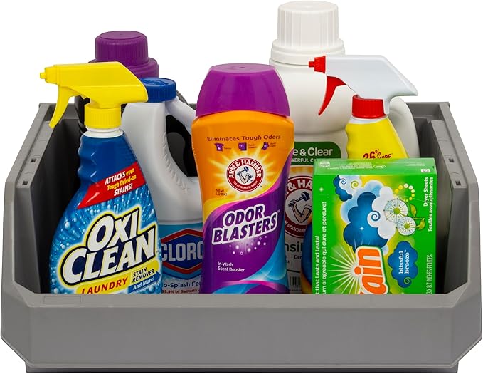 Plastic Containers for Organizing and Storage Bins for Closet, Kitchen, Office, Garage or Pantry Organization, Stackable Bins, Extra Large (14.8" x 16.5" x 7"), 4-Pack, Grey