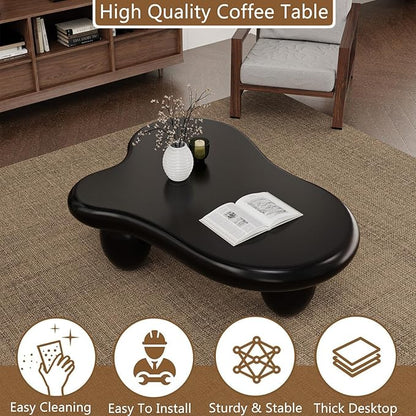 Cloud Coffee Table Modern Cute Coffee Tables Irregular Simple Tea/Center Table for Small Space End Table for Living Room, Home Office, Indoor (Black A Cloud 47.2" Wx35.4 Dx15.7 H)