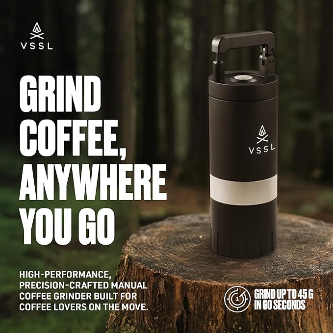 Java G45 Manual Coffee Grinder | Coffee for Camping | Bean Grinder | Travel Pour Over | Stainless Steel Conical Burr | ~ 45 Gram Capacity | Extendable Grind Handle | 50 Grind Settings | Black