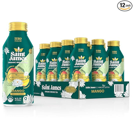 Saint James Iced Tea x The White Lotus Limited Edition - Organic Black Tea - Non-GMO, Gluten Free, Zero Calorie, Zero Sugar - Mango, 12 Pack (16.9 fl oz each)