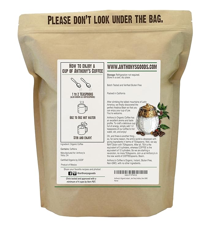 Anthony's Organic Instant Coffee,14oz, Ultra Fine Microground, Gluten Free, Arabica, Non GMO