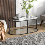 Load image into Gallery viewer, Coffee Table Black Glass Coffee Table for Living Room,2 Tiers Oval Center Table with Sturdy Metal Frame,Modern Tempered Glass Accent Table for Bedroom Home Office