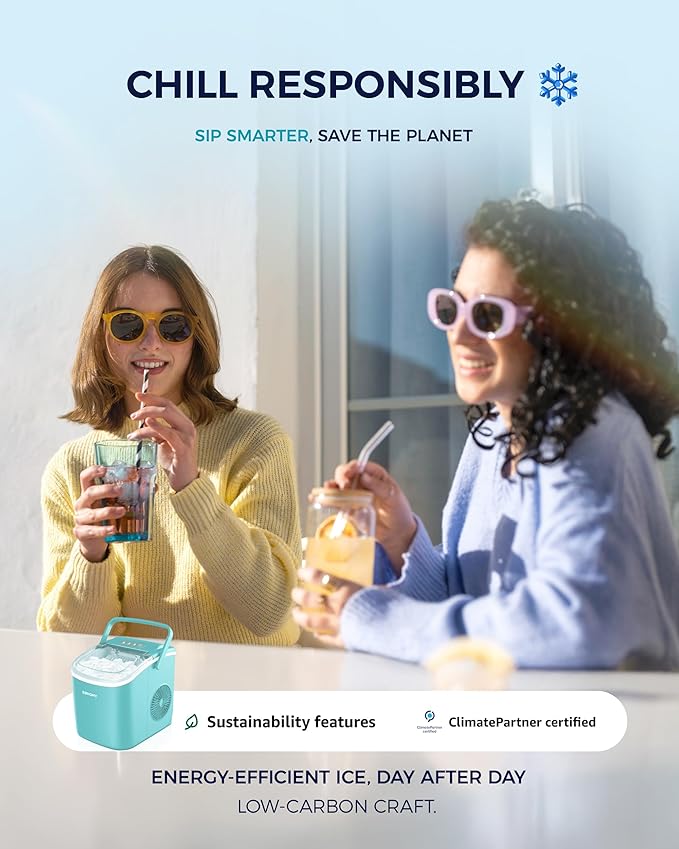 EUHOMY Countertop Ice Maker Machine with Handle, 26lbs Per Day, 9 Ice Cubes Ready in 6 Mins, Auto-Cleaning Portable Ice Maker with Basket and Scoop, for Home/Kitchen/Camping/RV (Green)