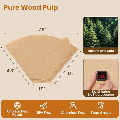 #4 Cone Coffee Filters 8-12 Cup, 200 Count Unbleached Natural Coffee Paper Filters, No Blowout, Disposable Coffee Filter for Pour Over and Drip Coffee Maker