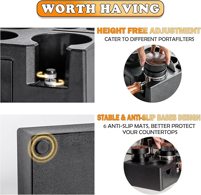 Espresso tamping station,7in1 Espresso Organizer Box Fit for 51,54,58MM Espresso Tamper,Distributor,Portafilter & Puck Screen Accessories,Espresso Station Base,Bring a coffee scoop and coffee brush