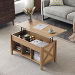 Load image into Gallery viewer, VINGLI Lift Top Coffee Table, Oak Top with Rattan Frame, Farmhouse Cross-Sided Design, with Storage Shelf/Hidden Compartment, Gas Lift Mesa De Centro para Sala Pop Up Coffee Table