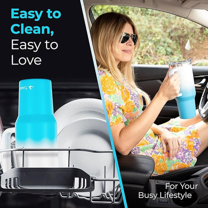 40 oz Tumbler With Handle and Straw Made of Stainless Steel - Double Wall Vacuum Insulated Tumbler With Lid - Sweat Proof Easy Grip, BPA-Free, Dishwasher Safe Tumbler (Blue & White)