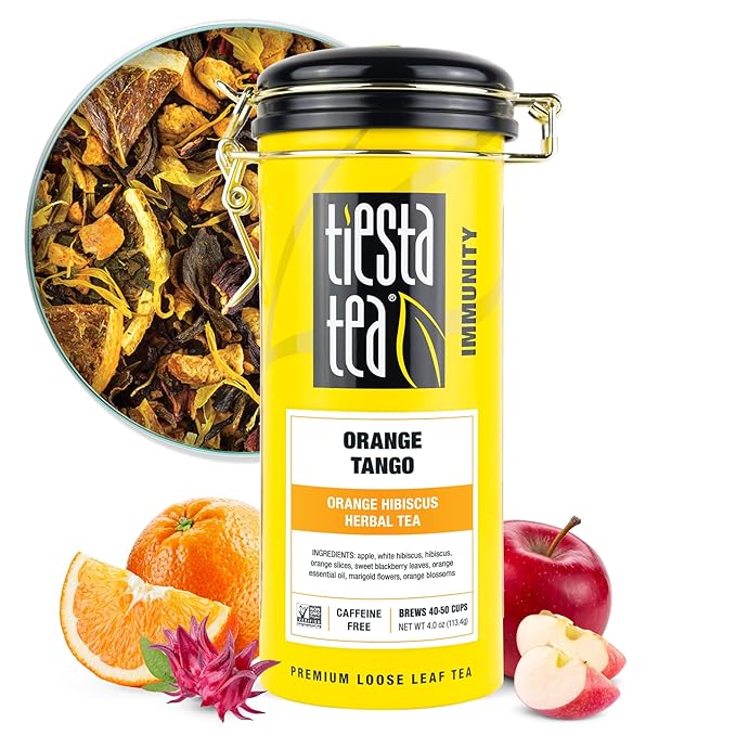 Tiesta Tea - Orange Tango, Loose Leaf, Orange Hibiscus Herbal Tea, Premium Non-Caffeinated Fruit Blend, Makes Hot or Iced & Up to 50 Cups, 4oz Refillable Tin