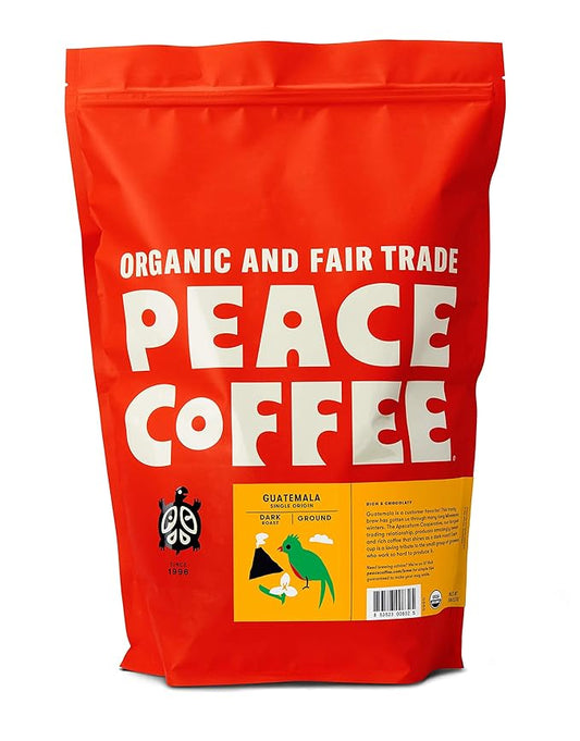Peace Coffee Guatemala Single Origin Coffee | 5 lb Ground Dark Roast | Organic Fair Trade | Rich, Chocolatey Flavor | Shade Grown, Fresh Roasted