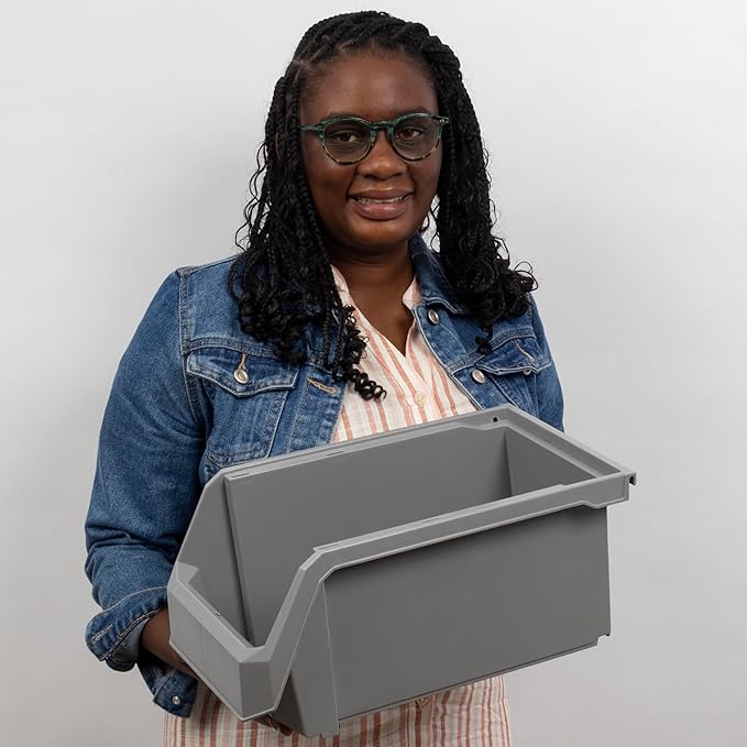 Plastic Containers for Organizing and Storage Bins for Closet, Kitchen, Office, Garage or Pantry Organization, Stackable Bins, Large (14.8" x 8" x 7"), 6-Pack, Clear