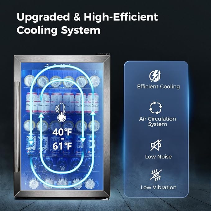 Kismile 4.5 Cu.ft Beverage Refrigerator and Cooler, 145 Can Mini Fridge Glass Door,Digital Temperature Display for Soda, Beer or Wine, Small Drink Dispenser Cooler for Home, Office or Bar(Silver)