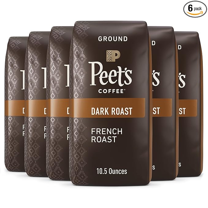 Peet's Coffee, Dark Roast Ground Coffee - French Roast 63 Ounces (6 Bags of 10.5 Ounces)