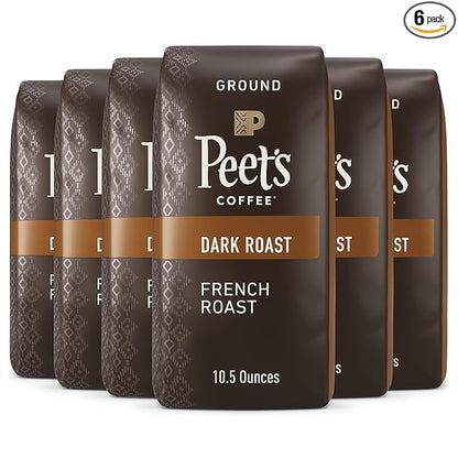 Peet's Coffee, Dark Roast Ground Coffee - French Roast 63 Ounces (6 Bags of 10.5 Ounces)