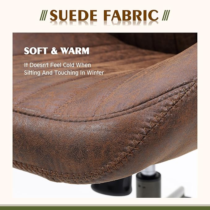 High Back Office Chair,Modern Swivel Office Chair,Brown Suede Fabric Gaming Chair,Height Adjustable Home Office Desk Chair with Lumbar Support