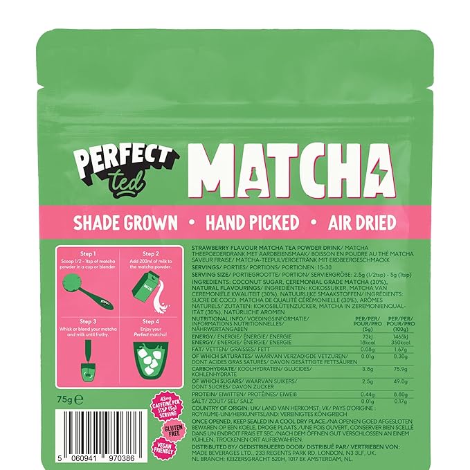 Perfect Ted Matcha | Summer Berry 75g | Ceremonial Grade Matcha Latte Powder | Japanese Matcha Tea Powder | Matcha Fuel (30 Servings)