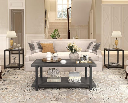 FOLUBAN Modern Coffee Table, Rustic Wood Center Table with Storage for Living Room, Dark Gray