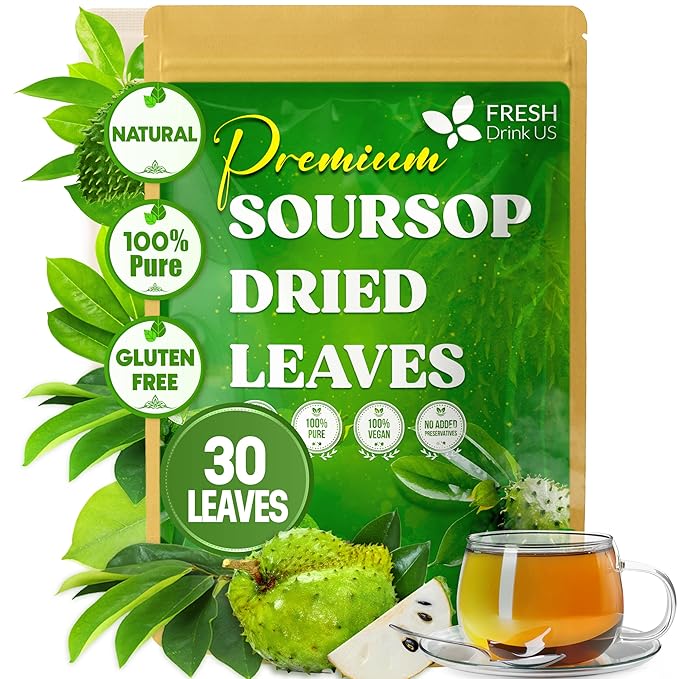 FreshDrinkUS, Premium 30+ Soursop Graviola Dried Leaves, Natural Whole Soursop Leaves, Wildcrafted, Hoja Guanabana, Loose Leaf Herbal Tea, No Gluten, Vegan
