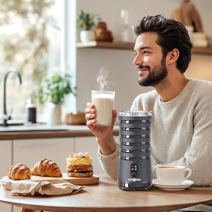 Paris Rhône Milk Frother, 4-in-1 Milk Steamer and Frother, Hot & Cold Foam Milk Warmer with Temperature Control(Grey)