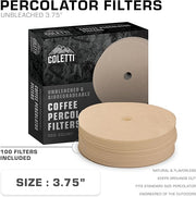 COLETTI Percolator Coffee Filters — Disc Coffee Filters For Percolators – For Bozeman, Butte, & Scoutmaster Camping Coffee Makers – Perfectly Tasteless, Mesh Filter [100 pack, Natural, 3.75”]