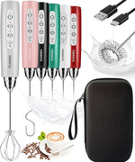 Load image into Gallery viewer, YUSWKO Rechargeable Milk Frother for Coffee, Handheld Drink Mixer with 3 Heads 3 Speeds, Ideal Coffee Frother Wand for Travel - Silver