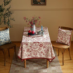 Load image into Gallery viewer, Designer French Linen Extra Long Rectangle Tablecloth,Red Floral Washable Indoor Table Cloth,Durable Home Decor Tablecloths for Dining Thanksgiving Kitchen Party,63"*110"-Ruyi A