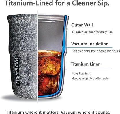 12oz Titanium Liner Travel Mug with Lid, Double-Wall Vacuum Insulation, Wide Mouth, Leak-Proof, Chemical-Free & Healthy, men and women hot & cold drinks, for Indoor & Outdoor Use (Blue)
