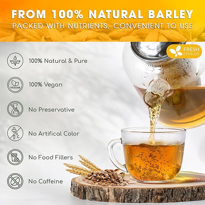FreshDrinkUS, Premium 120 Barley Tea Bags, 100% Natural & Pure from Barley. Herbal Tea. Made with Natural Material Tea Bags. No Sugar, No Caffeine, No Gluten, Vegan.