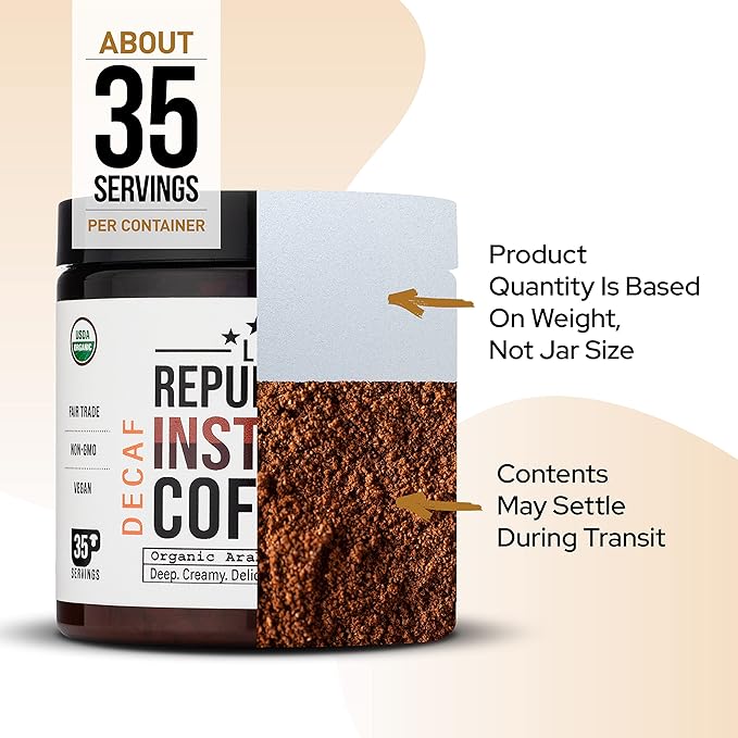 La Republica DECAF Organic Mushroom Coffee (35 Servings) with 7 Superfood Shrooms, Great Tasting Instant Mix Includes Lion's Mane, Reishi, Chaga, Cordyceps, Shiitake, Maitake, and Turkey Tail (Decaffeinated)