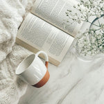 Load image into Gallery viewer, Mora Ceramic Large Latte Mug Set of 4, 16oz - Microwavable, Porcelain Coffee Cups With Big Handle - Modern, Boho, Unique Style For Any Kitchen. Microwave Safe Stoneware - Vanilla White