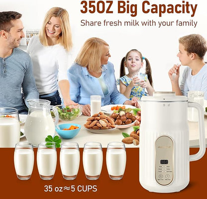 Nut Milk Maker, AlfaBot N2 Automatic Almond Milk Machine for Homemade Plant-Based Milk, Oat, Soy, Yogurt, 5 Modes/35OZ Big Capacity Soy Milk Maker with Delay Setting and Self Cleaning (Cream)