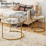 Load image into Gallery viewer, aboxoo Nesting Coffee Table Set of 2, Small Round Glass Nesting Tables for Living Room Bedroom, Accent Tea Table with Gold Metal Frame Modern Industrial Simple