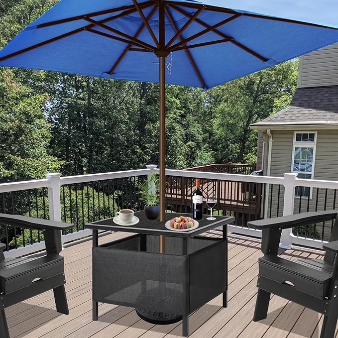 LZRS Adirondack Square Outdoor Side Table with Umbrella Hole, Pool Composite Patio Table,HDPE End Tables for Backyard,Pool, Indoor Companion, Easy Maintenance & Weather Resistant(Black)