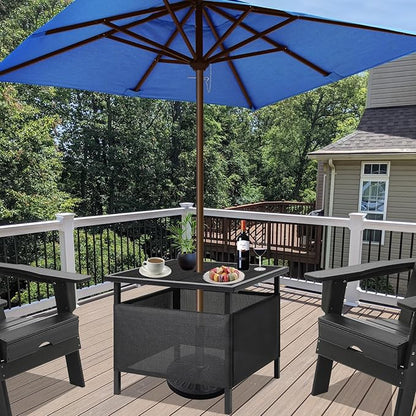 LZRS Adirondack Square Outdoor Side Table with Umbrella Hole, Pool Composite Patio Table,HDPE End Tables for Backyard,Pool, Indoor Companion, Easy Maintenance & Weather Resistant(Black)