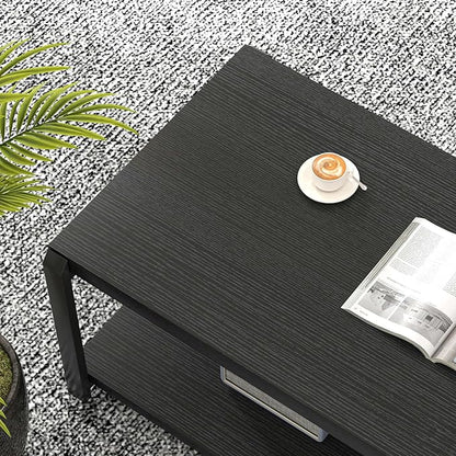 EXCEFUR Black Coffee Table, Modern Rustic Wood Center Table for Living Room, Industrial Rectangle Cocktail Tea Table with Storage Shelf