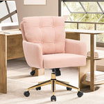 Load image into Gallery viewer, Flannel Office Chair, Comfy Home Office Desk Chairs with Lumbar Support, Modern Velvet Desk Chair Gold Legs Small Swivel Task Chair for Home Office, Bedroom, Study (Pink, L)
