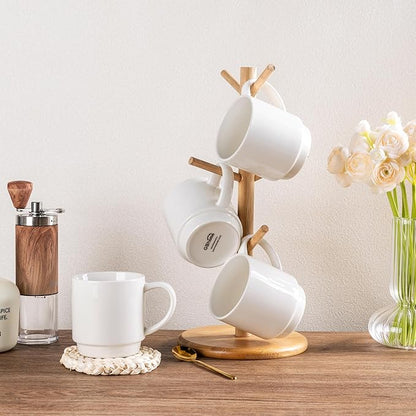 GBHOME 11OZ Stackable Coffee Mugs, Ceramic Coffee Mugs Set of 6 for Man,Woman,Dad,Mom, Porcelain Coffee Mugs for Latte/Cappuccino/Cocoa. Dishwasher&Microwave Safe, Off White