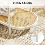 Load image into Gallery viewer, VINGLI 38" Rattan Oval Coffee Table, Glass Metal Center Table, Modern Coffee Tables with 2-Tier Storage, Farmhouse Coffe Table for Living Room and Small Space, White