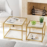 Load image into Gallery viewer, VILAWLENCE Coffee Table Set of 2, Modern Gold Glass Side Table, Metal Frame Square End Table, Center Tables, Nesting Coffee Table for Living Room, Bedroom and Small Spaces, 23.6in