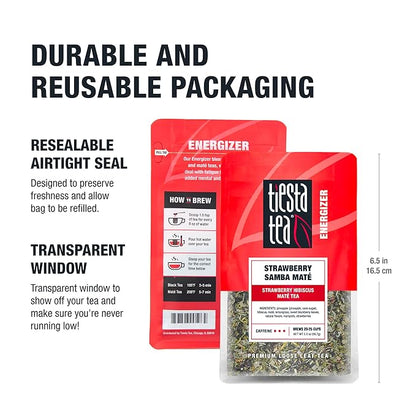 Tiesta Tea - Strawberry Samba Mate, Loose Leaf, Strawberry Hibiscus Mate Tea, High Caffeinated Fruit Blend, Make Hot or Iced Up to 25 Cups, 2 oz Resealable Pouch