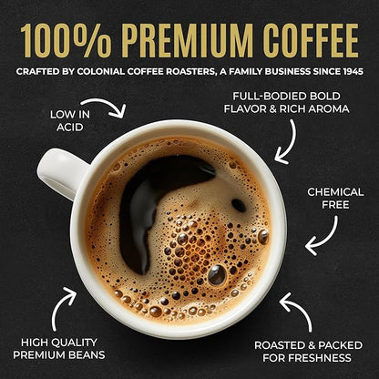 Colonial Coffee 100 Count Single Pot Coffee Packets – 100% Arabica Donut Shop Blend Medium Roast | Pre-Measured Frac Packs for 12 Cup Maker | Bulk Ground Gourmet Coffee for Home & Office