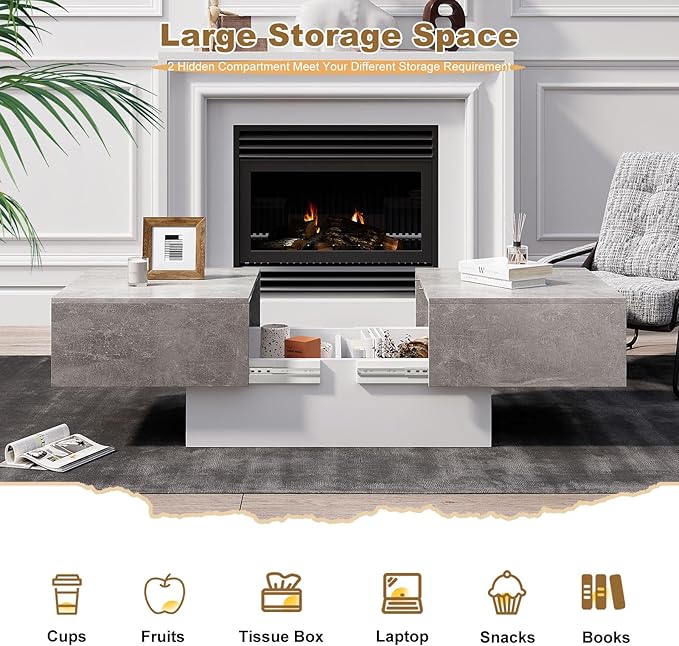 Modern Coffee Table with Large Storage for Living Room, Farmhouse Living Room Center Table Mesas De Centro para Salas Modernas Nesting Tables for Reception Room, Grey