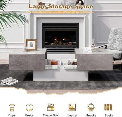 Modern Coffee Table with Large Storage for Living Room, Farmhouse Living Room Center Table Mesas De Centro para Salas Modernas Nesting Tables for Reception Room, Grey