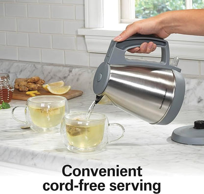 Hamilton Beach 1 Liter Electric Kettle, Water Boiler & Heater, Fast 1500 Watts, BPA Free Interior, Cordless Serving, Auto-Shutoff and Boil-Dry Protection, Cord Wrap, Stainless Steel (41065)