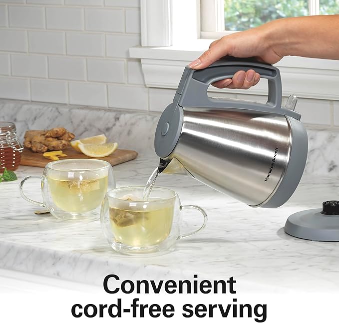 Hamilton Beach 1 Liter Electric Kettle, Water Boiler & Heater, Fast 1500 Watts, BPA Free Interior, Cordless Serving, Auto-Shutoff and Boil-Dry Protection, Cord Wrap, Stainless Steel (41065)